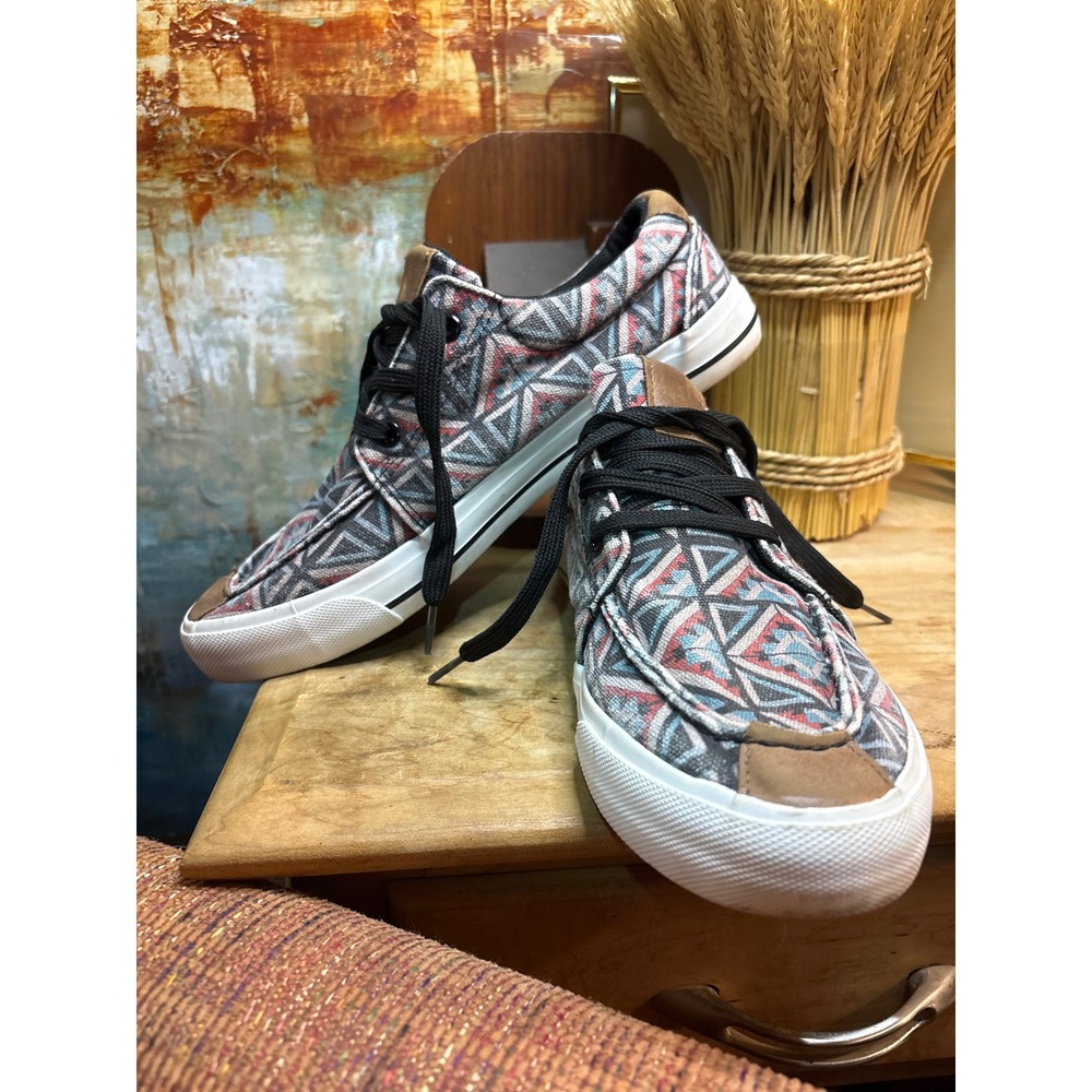 Roper Womens Southwestern Geometric Print Canvas Moc Toe Low Top Sneakers Multi